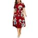 Sexy Dance Fashion Sundress for Women Plus Size Print Chiffon Dress Loose Casual Crew Neck Maxi Dress with Tie Waist