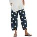 Avamo Women's Cropped Printed Pants Loose Fit Drawstring Elastic Waist Cropped Lounge Pants Ladies Leisure PJ Bottom Home Pants Blue(Daisy) XL(US 14-16)