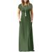 Women's Short Sleeve Plain Maxi Dresses Casual Long Dresses with Pockets