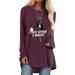 XS-5XL Women Oversized High Low T-Shirts Long Sleeve Tunic Tops Round Neck Casual Tees Shopping Streetwear Cat Letters Printed for Womens Ladies Juniors