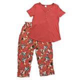 Liz Claiborne Womens Coral & Floral Short Sleeve & Crop Pant Pajama Set