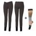 TuffRider Women Starter Lowrise Pull On Breeches with FREE Boot Socks Knee Patch Horse Riding Pants Equestrian Apparel - DarkCharcoal - 36