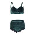 GuliriFei Women's 2 Pieces Velvet Bra & High Waist Lace Panties Lingerie Set