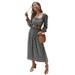 Women's Causal Boho Dress Floral Print Elastic Waist Long Sleeve Square Neckline Loose Beach Long Dress