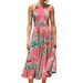 Women Dress Halter Neck Boho Floral Print Maxi Long Dress Ruffle Party Beach Sun Dresses