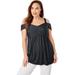 Jessica London Women's Plus Size Cold Shoulder Pleat Tunic Long Shirt