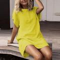 vestidos verao Women Summer Casual Solid Short Sleeve Dress Crew Neck Linen Dress women summer dress vestidos femininos