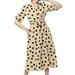 Summer Womens Sexy V Neck Wrap Dress Dot Print Half Sleeve Party Cocktail Dress with Belt Elegant A Line Dress