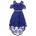 Big Girls Off Shoulder Floral Lace Hi Lo Holiday Wedding Bridesmaid Flower Girl Dress Royal 14 (2J1K7S6)