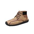 LUXUR Mens Leather Shoes Casual Work Boots Hand Stitching Outdoor Driving Ankle Boots