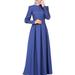 Womens Islamic Muslim Button Down Dresses Party Maxi Dress Long Sleeve Vintage