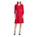 RALPH LAUREN Womens Red Zippered 3/4 Sleeve V Neck Above The Knee Fit + Flare Party Dress Size 4