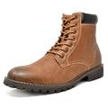Bruno Marc Men Motorcycle Combat Classic Zipper Ankle Boots For Men Faux Fur Winter Oxford Ankle Boots STONE-03 BROWN Size 7.5
