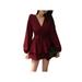Alvage Ladies Loose Casual Long-sleeved High-waist Dresses Solid Color Women's Dress
