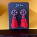 J. Crew Jewelry | J Crew Beaded Tassel Stud Earrings | Color: Blue/Red | Size: Os