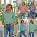 Women's Leaf Printing No Hat Round Neck Sweater Shirt