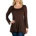 24/7 Comfort Apparel Women's Long Sleeve Solid Color Swing Style Flared Tunic Top