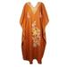 Mogul Women Bronze Kaftan Maxi Dress Boho Loose Floral Embroidered Kimono Sleeves Resort Wear Cover Up Housedress 4XL