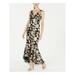 CALVIN KLEIN Womens Black Sequined Floral Sleeveless V Neck Maxi Hi-Lo Evening Dress Size 4