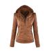 Cross-border explosion models European and American long-sleeved ladies leather jackets pu leather women's short coat women's jacket brown L