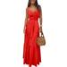 Summer Solid Color Long Maxi Dress for Women Spaghetti Strap Button Dress Elegant Beach Party Dresses