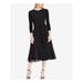 RALPH LAUREN Womens Black Sheer Zippered 3/4 Sleeve Jewel Neck Midi Fit + Flare Dress Size 4