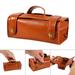 FAGINEY Cosmetic Leather Shaving Bag,Fashion Men's Portable Cosmetic Pouch Brown PU Leather Shaving Brush & Razor Toiletry Bag