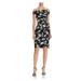 ADRIANNA PAPELL Womens Black Floral Short Sleeve Off Shoulder Above The Knee Sheath Evening Dress Size 4