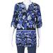 Calvin Klein Womens Floral Button Up Rolled Sleeve Blouse Blue Size Large