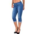 Plus Size Women 3/4 Cropped Length Denim Jeans High Waist Stretchy Slim Fit Trouser Casual Skinny Pencil Pant