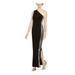 VINCE CAMUTO Womens Black Sequined Solid Sleeveless Asymmetrical Neckline Full-Length Shift Evening Dress Size 14