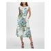 DKNY Womens White Floral Sleeveless Jewel Neck Tea-Length Fit + Flare Dress Size 14