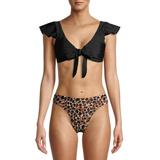 Time and Tru Women's Ruffle Cap Sleeve Tie Front Bikini Swim Top