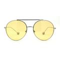 SA106 Round Double Bridge Metal Frame Airman Style Sunglasses Silver Yellow