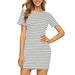 Avamo Womenâ€™s Casual Summer T Shirt Dress Short Sleeve Striped Tunic Dress Jersey Long Top White M(US 6-8) White M(US 6-8)