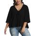 Avamo Women Summer Tops 3/4 Sleeve Plain Vintage T-Shirt Blouse Casual Loose Plus Size V Neck Ruffle Hem Tunic Blouse Tops Pullover