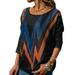 TWZH Women Geometric Patterns Print Tunic Color Block Long Sleeve Blouse Tops