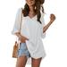 Summer Womens Short Sleeve Chiffon Shirt Dress Solid Color Half Sleeve Plain Beach Dress Baggy Top Blouse Sundress