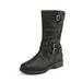 Dream Pairs Girls Kids Winter Fashion Knee High Winter Boots Buckle Zipper Riding Boot Mid Boot Atlanta-K Black Size 3