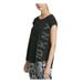 DKNY Womens Black Printed Short Sleeve Jewel Neck Top Size: XL