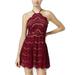 Trixxi Womens Juniors' Lace Tulle Halter Dress (Wine, 5)