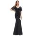 Ever-Pretty Evening Dress for Women Party Deep V-neck Long Wedding Guest Dress 00550 Black US20