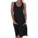 Niuer Women Pockets Dress Summer Bohomian Sleeveless T Shirt Dress Stylish Round Neck Tunic Dressess for Junior