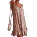 TWZH Women Floral Print V Neck Sleeveless Ruffle Stitching Mini Dress