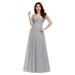 Ever-Pretty Women's V-neck Lace Sequin Maxi Dress Long Wedding Party Gowns 00766 Grey US12