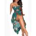 Julycc Women Boho Floral Maxi Dress Off Shoulder Split Summer Beach Sundress