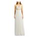EMERALD SUNDAE Womens White Sequined Sheer Floral Spaghetti Strap Sweetheart Neckline Full-Length Empire Waist Formal Dress Size 1