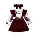 Suefunskry 3PCS Infant Baby Girl 0-24M Floral Outfit Clothes Print Romper+Strap Skirts Dress Headband