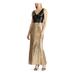 RALPH LAUREN Womens Gold Sequined Color Block Sleeveless V Neck Maxi Sheath Evening Dress Size 8