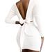 Women's Fashion Solid Color Bow Backless Long Sleeves Mini Dress